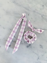 Load image into Gallery viewer, Lilac Watercolor Check Scrunchie Ties