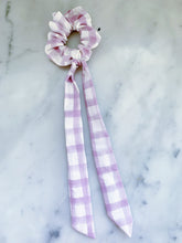 Load image into Gallery viewer, Lilac Watercolor Check Scrunchie Ties