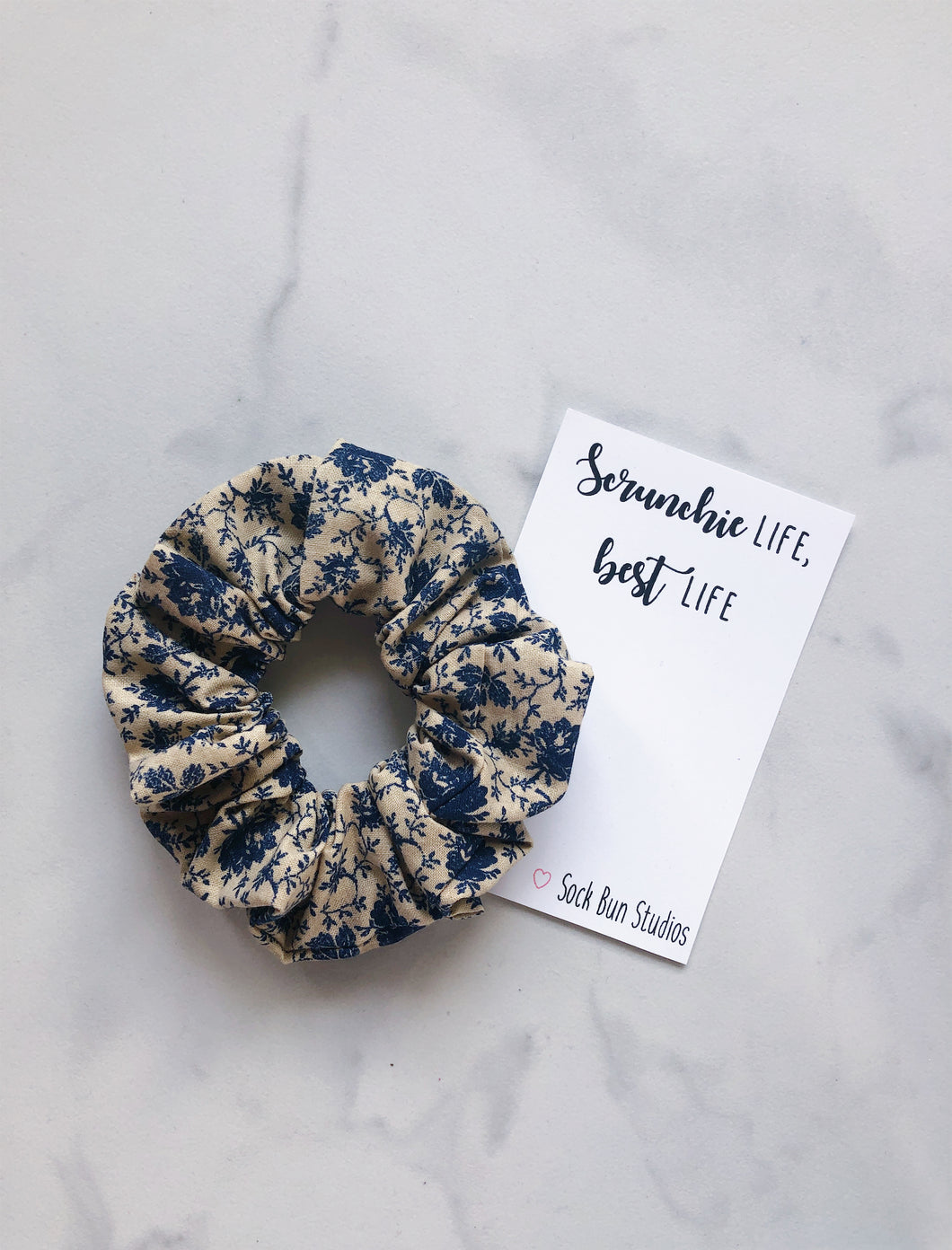 Country Blue Floral Scrunchie