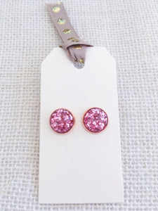 Pink and Rose Gold Sparkly Glitter 12mm Stud Earrings