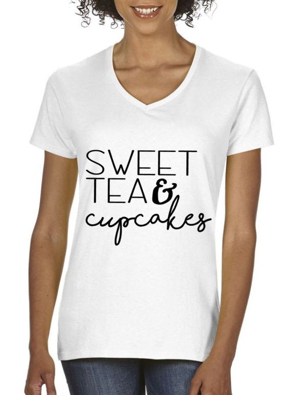 Sweet Tea and Cupcakes Crewneck Tee Shirt