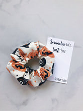 Load image into Gallery viewer, Vintage Halloween Black Cat and Pumpkins Scrunchie