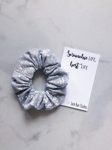 Gray and Silver Snowflake Christmas Scrunchie