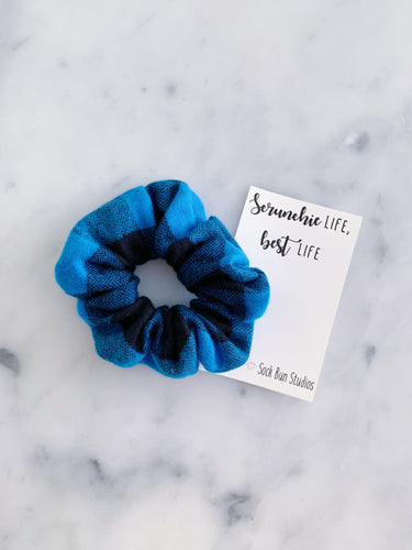 Blue and Black Buffalo Check Flannel Scrunchie