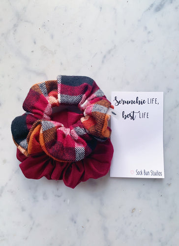 WEEKLY DUO Cranberry Flannel Scrunchie Duo