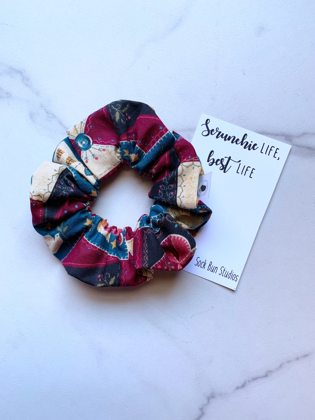 SALE Throwback Christmas Country Angel Quilt Scrunchie