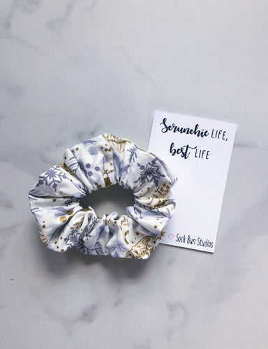 Christmas Vintage Silver and Gold Ornaments Scrunchie